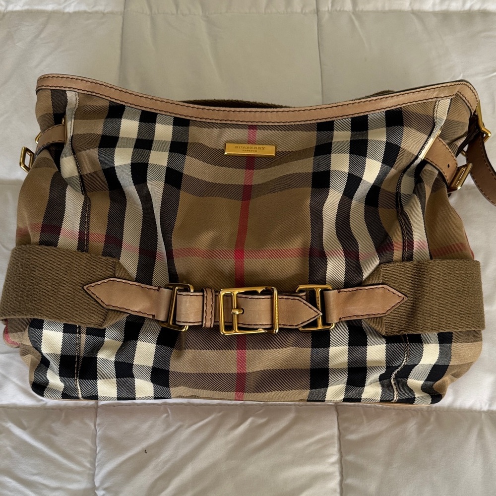 Burberry Beige and Black Plaid Shoulder Bag